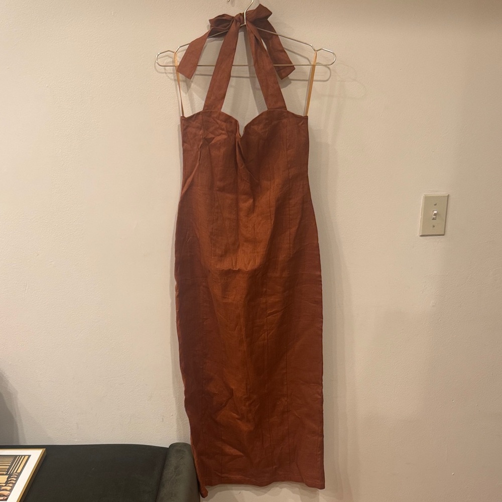 Dissh Rust Linen Halter Dress